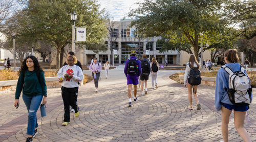 students walking on campus